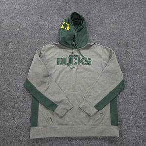 Oregon Ducks Hoodie Mens Large Gray NCAA Football Nike Therma-Fit Sweatshirt‎